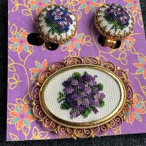 Ornate Gold and Purple Floral Brooch